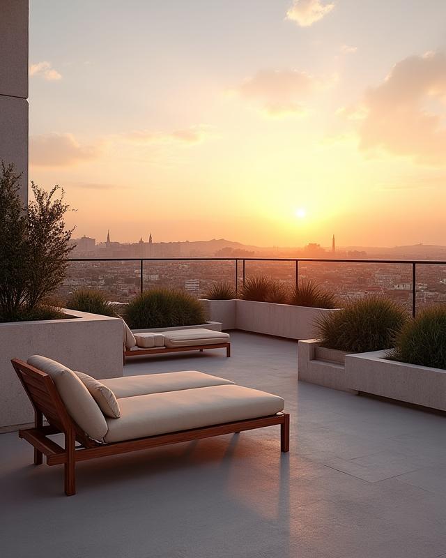 Attico a Roma con terrazza panoramica e mobili da esterno su misura in stile mediterraneo.